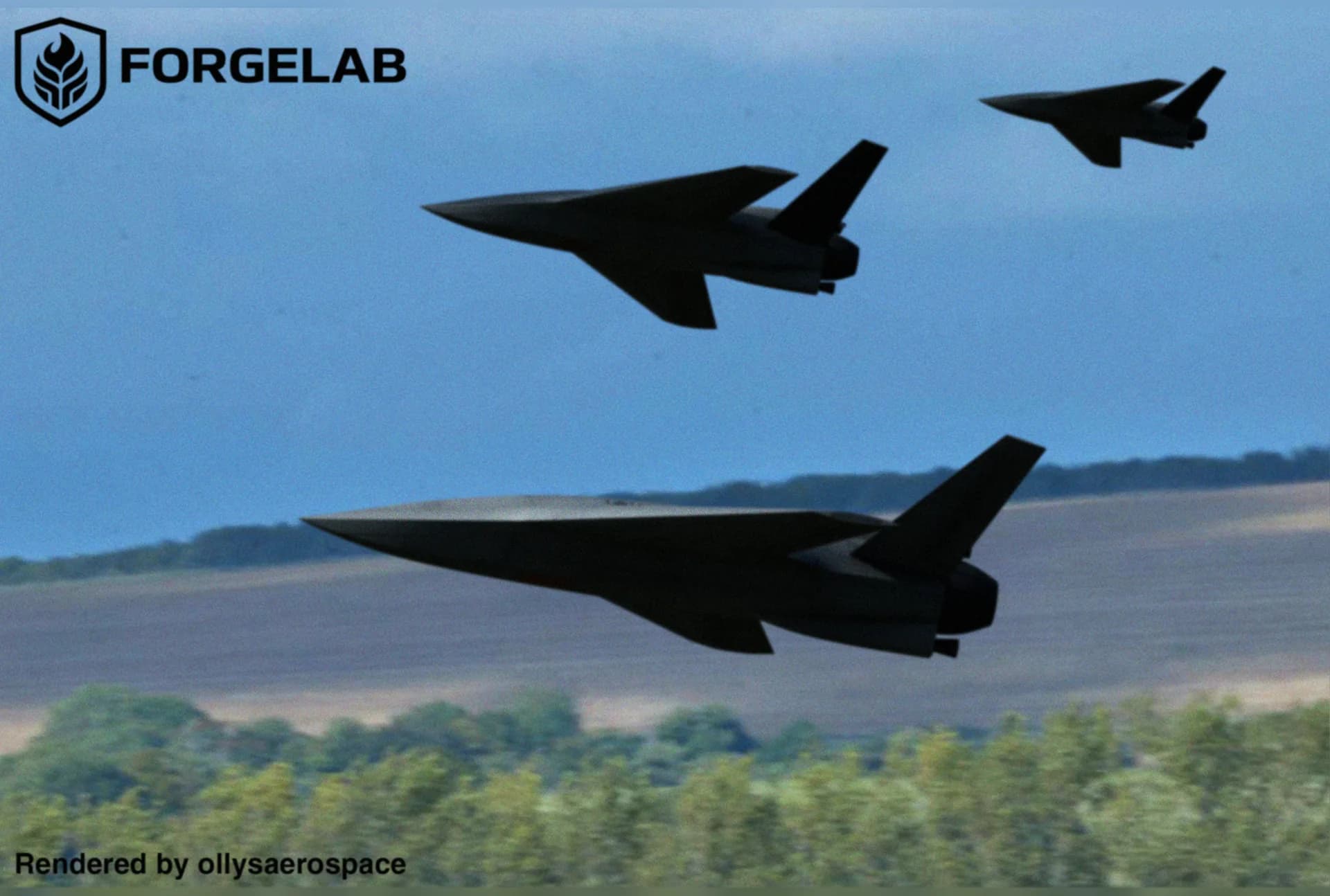 Concept render of two STRIX aircraft flying low over open terrain